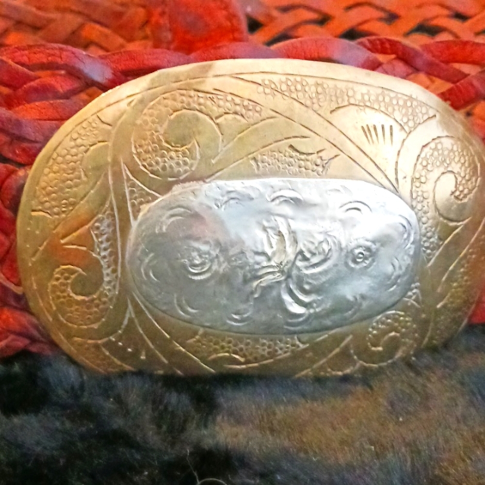 Moroccan Leather Belt with Sterling and Bronze (Copper?) Buckle boho - Picture 3 of 9